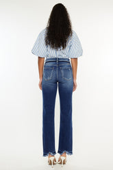 Kancan High Rise Distressed Slim Straight Jeans - Trendy Dark Wash, Flattering Fit for Women